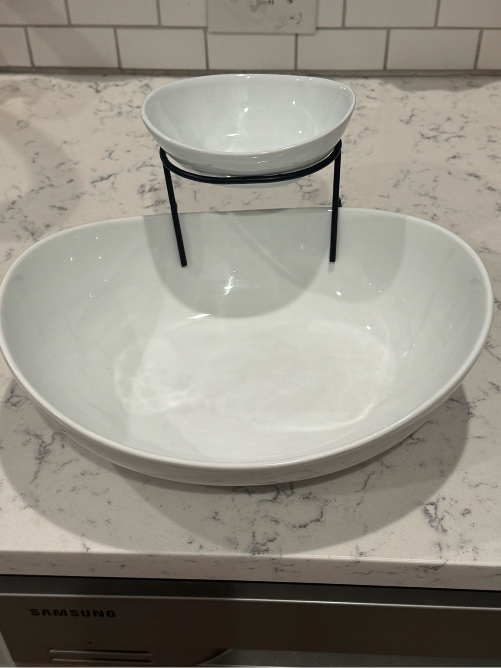 Food Network White Ceramic Serving Bowl Set with Black Stand